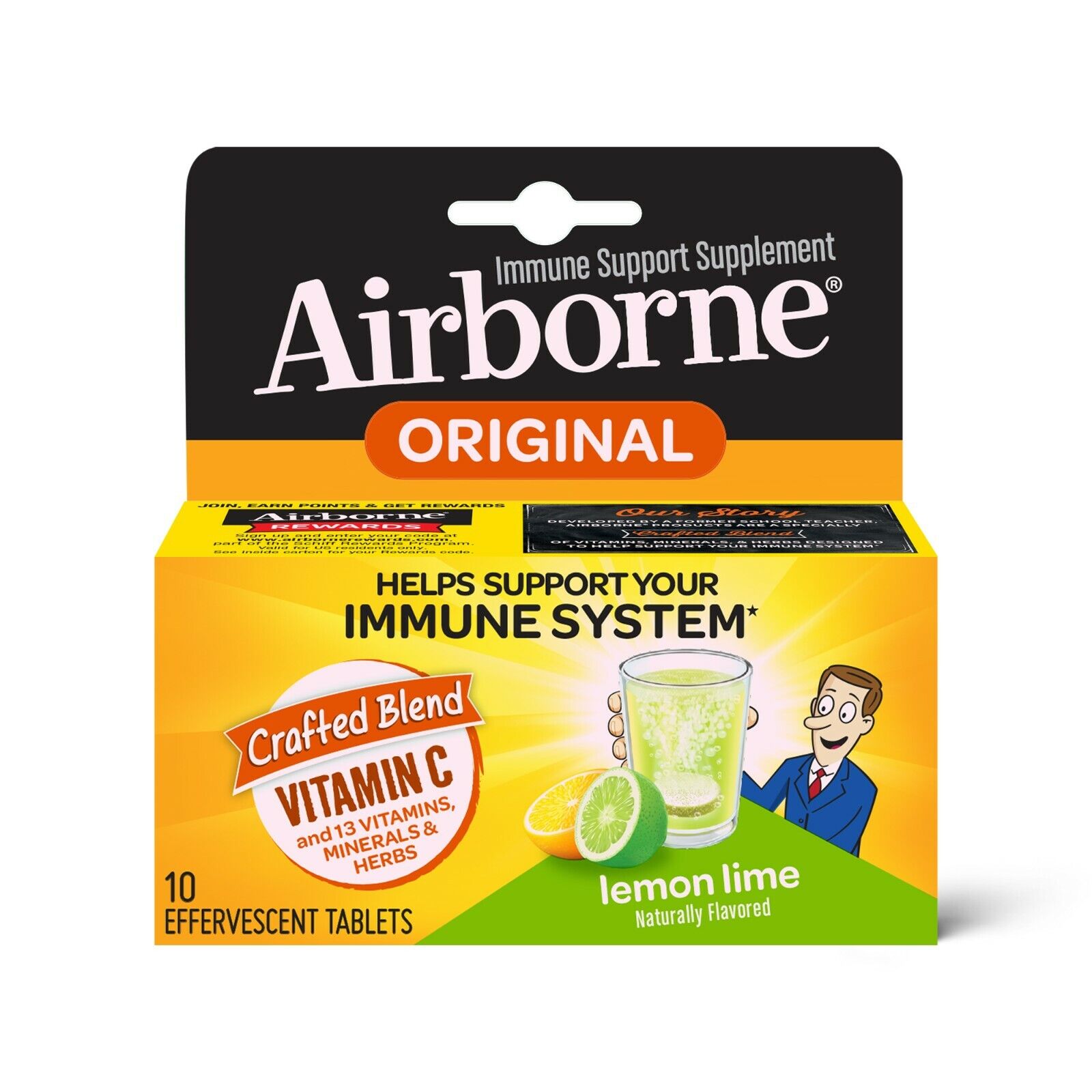 Airborne Vitamin C Effervescent Tablets Lemon Lime - 10 ct