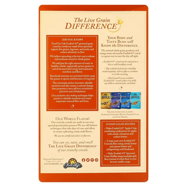 Food For Life Ezekiel 4:9 Organic Sprouted Whole Grain Cereal, Original 16 oz - Image 2