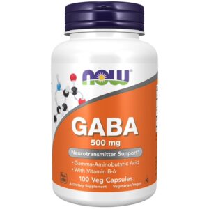 NOW Supplements GABA (Gamma-Aminobutyric Acid) 500 mg + B-6 100 Veg Capsules 100 cap