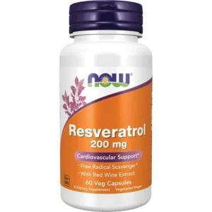 NOW Supplements Natural Resveratrol 200 mg with Red Wine Extract 60 Veg Capsul