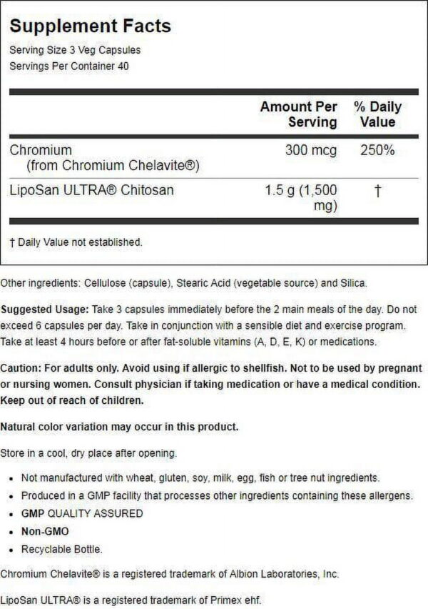 NOW Foods - Chitosan with Chromium 500 mg. - 120 Vegetable Capsule - Image 2