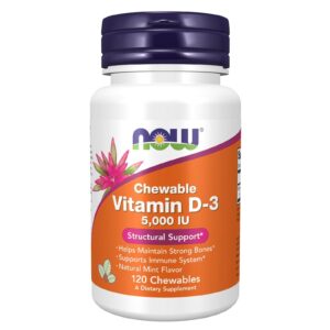 NOW Supplements Vitamin D-3 5 000 IU Natural Mint Flavor Structural Support 120 ct