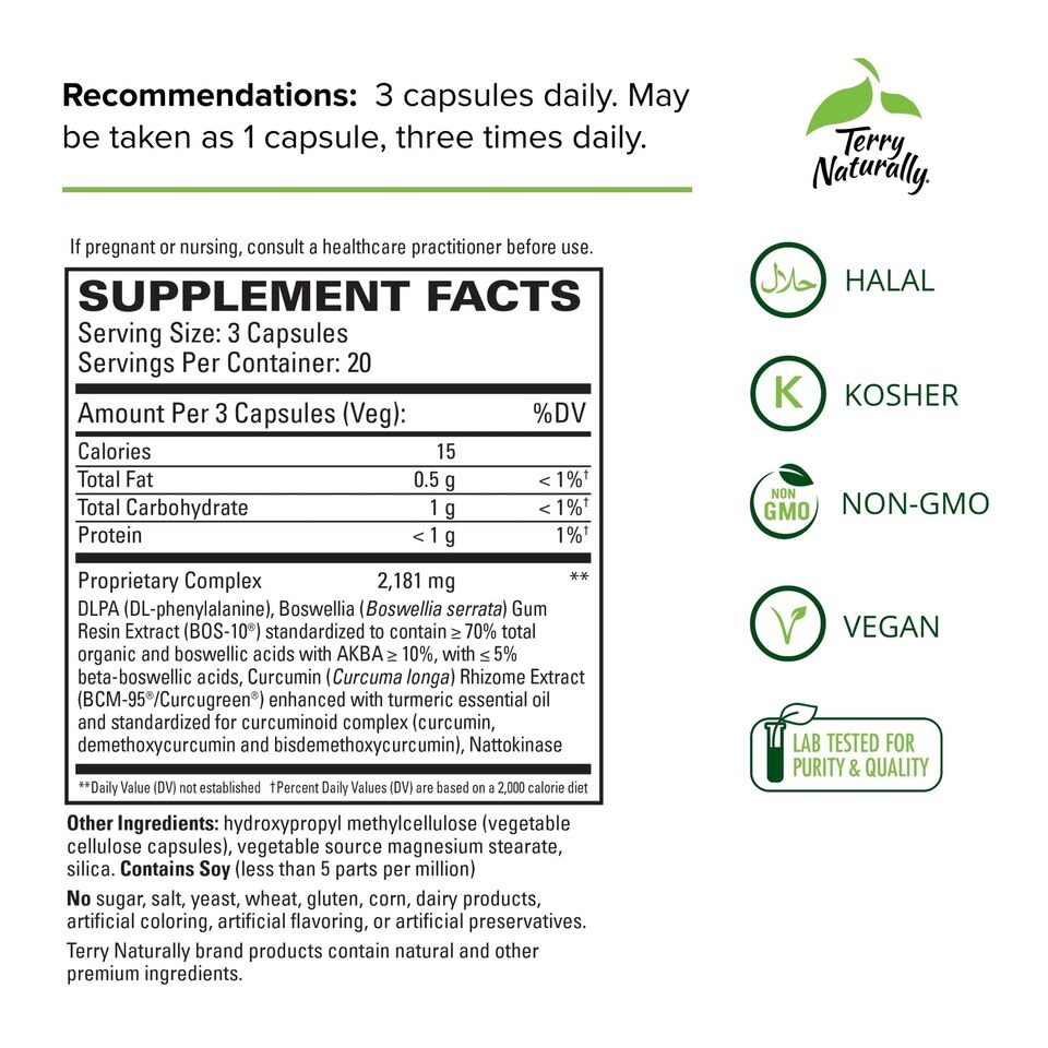 Terry Naturally Curamin - 60 Vegan Capsules - Non-Addictive Pain Relief Suppleme - 60 cap - Image 2